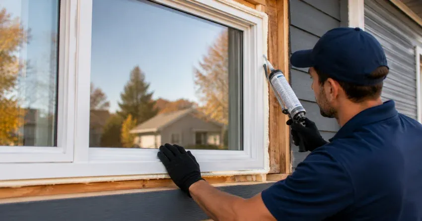 technician installing a new vinyl window in Palermo, Oakville