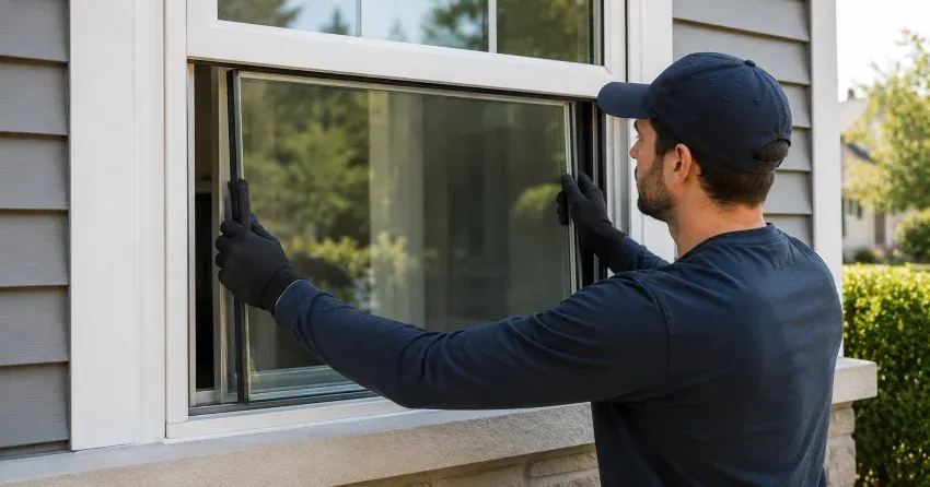 technician boarding up broken window during emergency glass repair Lyons District, Oakville