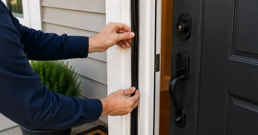 technician performing light test on door seal in Lyons District, Oakville