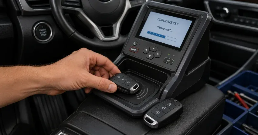 technician cloning a transponder chip key in Bronte, Oakville