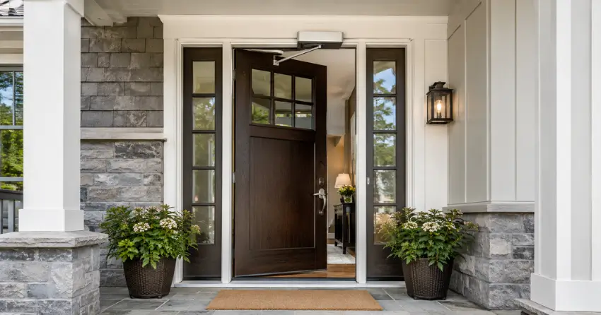 residential automatic door opener installed on exterior entry door in Morrison, Oakville