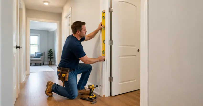 technician installing a pre-hung interior door in a home hallway Cornwall District, Oakville