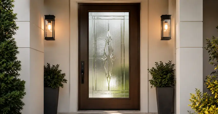 decorative frosted glass panel installed in a front door in Iroquois Ridge South, Oakville