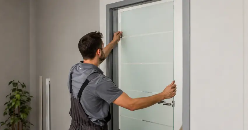 frosted glass interior door panel installation in Bronte, Oakville