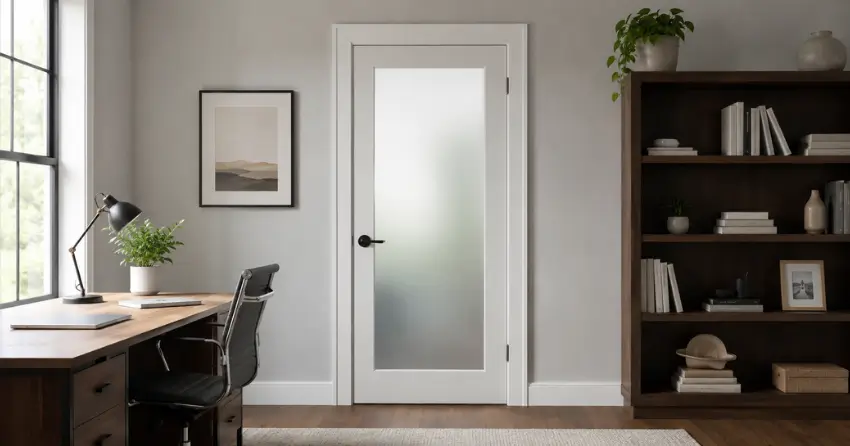 frosted interior door installed in home office in Bronte, Oakville