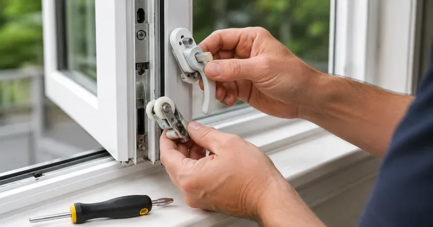 technician performing broken window repair West Oakville, Oakville on a sliding window