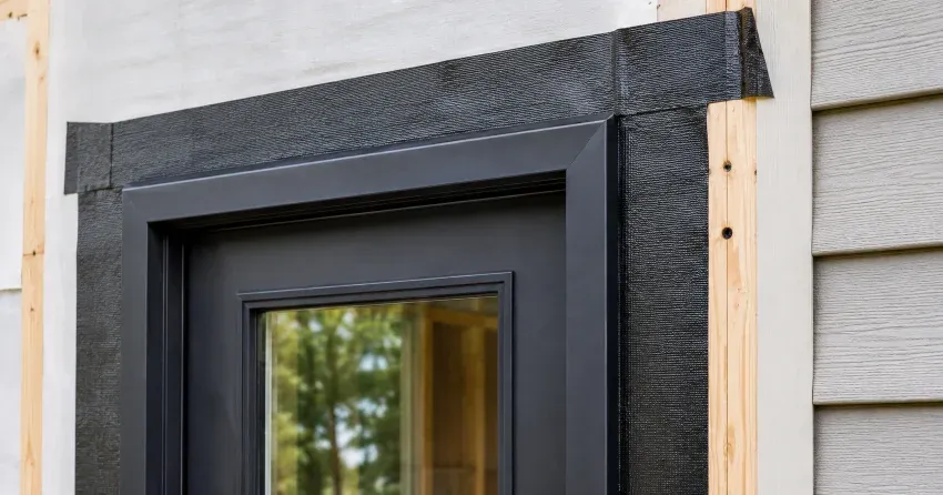 technician removing failed door flashing membrane in Lyons District, Oakville