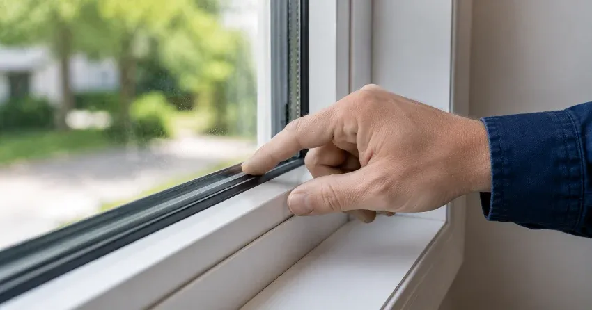 technician inspecting window glass seal in Lyons District, Oakville